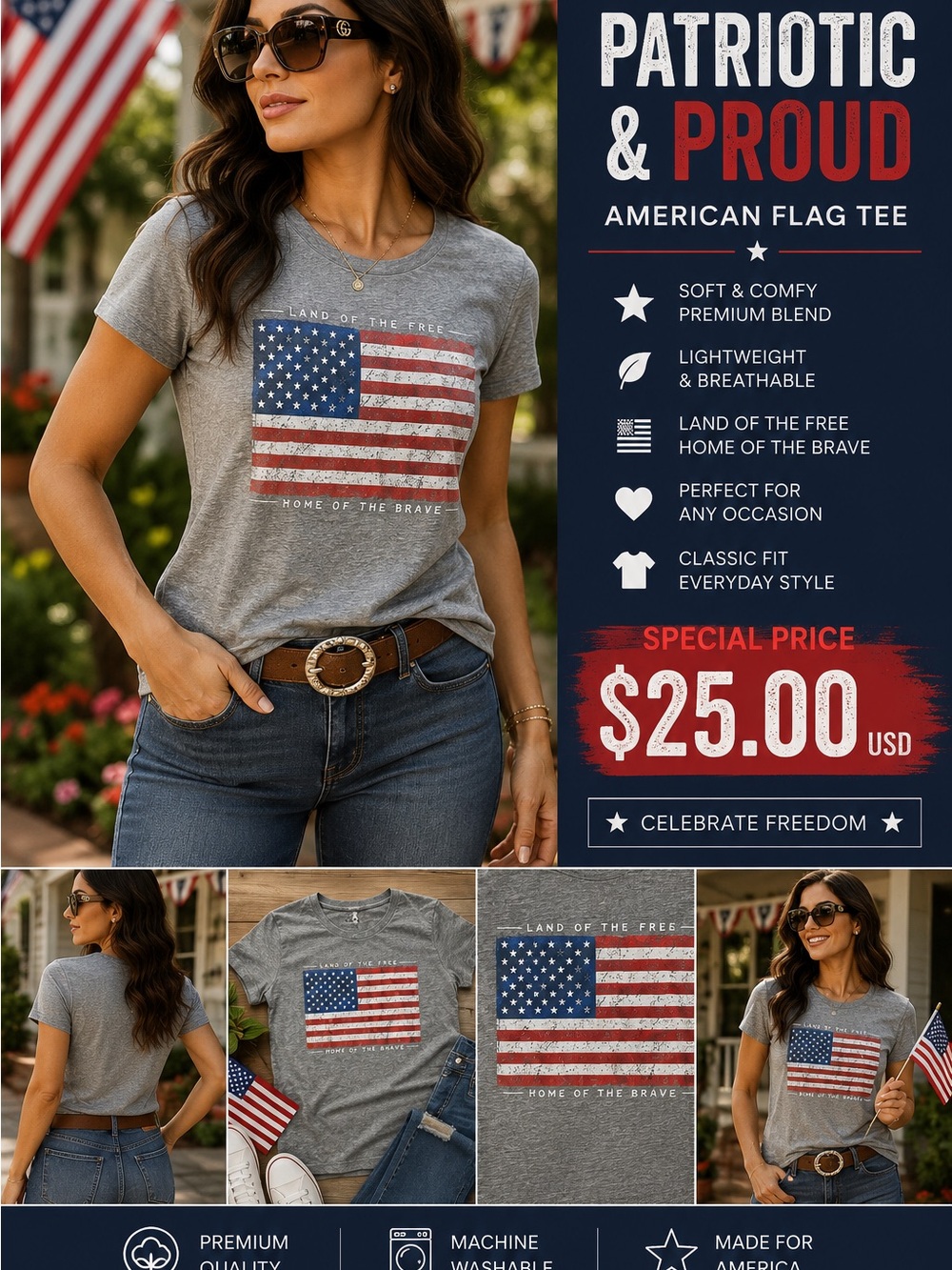 Cat & Jack Gray Tee with American Flag Graphic
